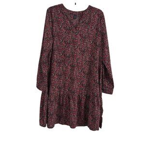 Shein Women Floral V-Neck Long-Sleeve Tiered Dress Size L